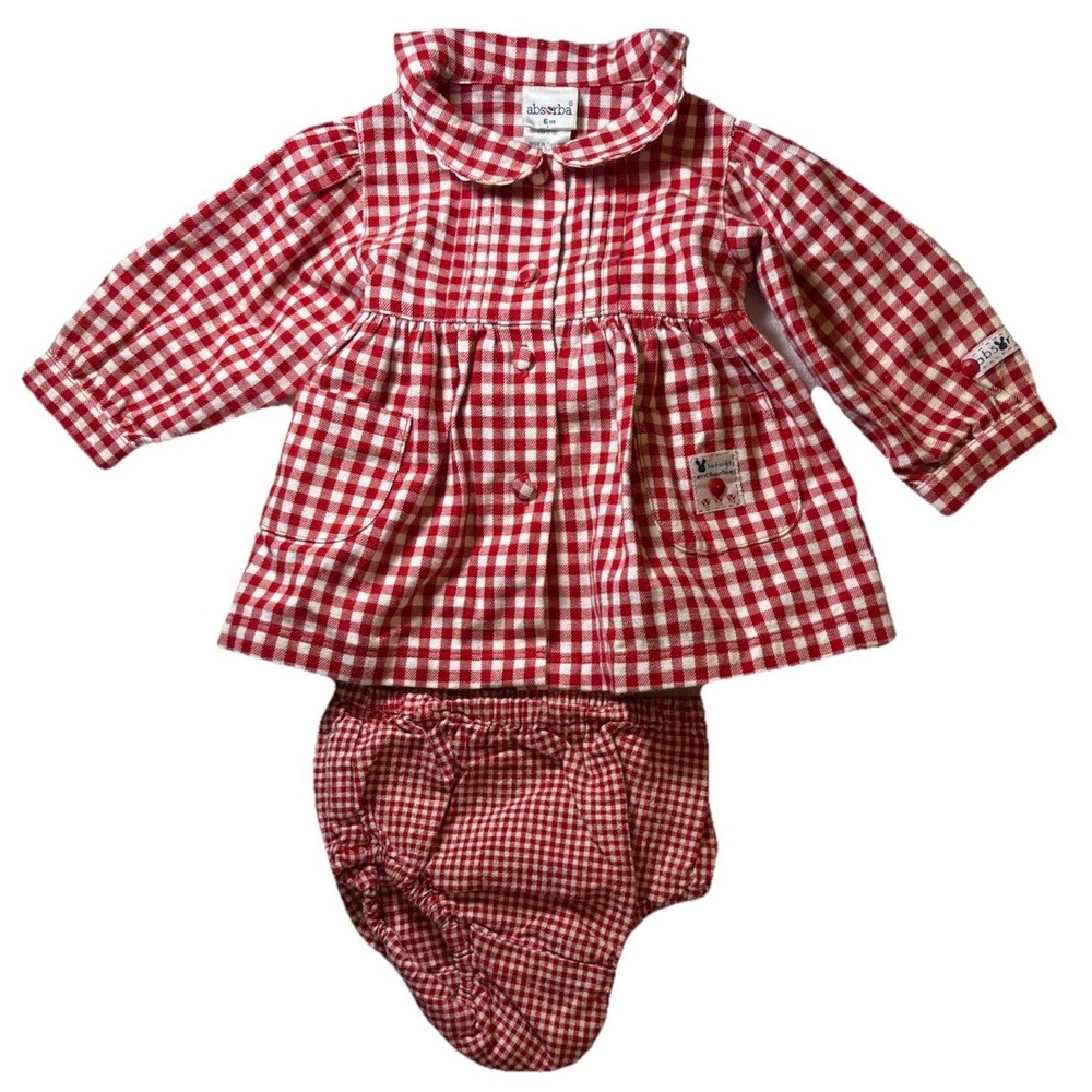 ABSORBA BABY GIRLS RED PLAID W‎ PANTALOONS DRESS SZ 6 MOS EASTER